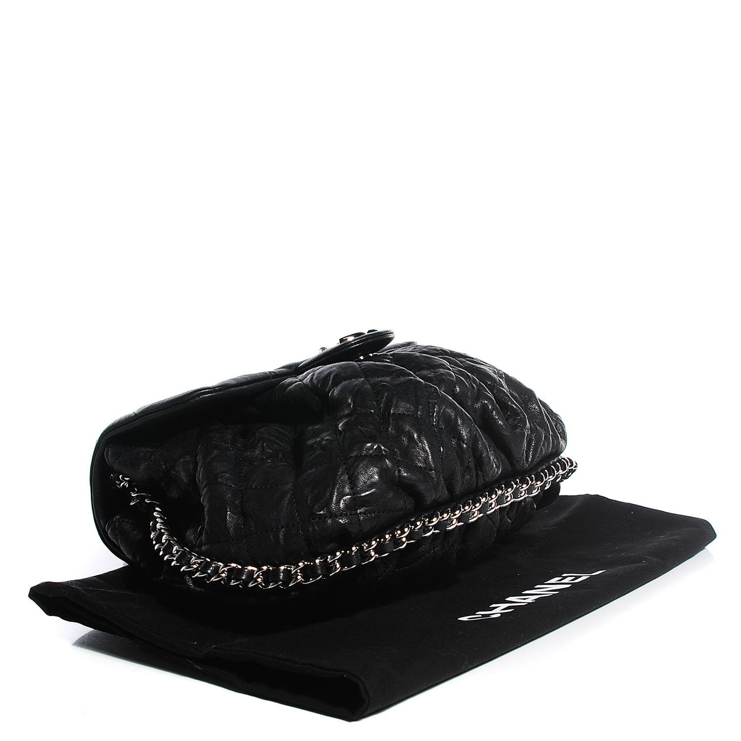 Washed Lambskin Quilted Medium Chain Around Messenger Black