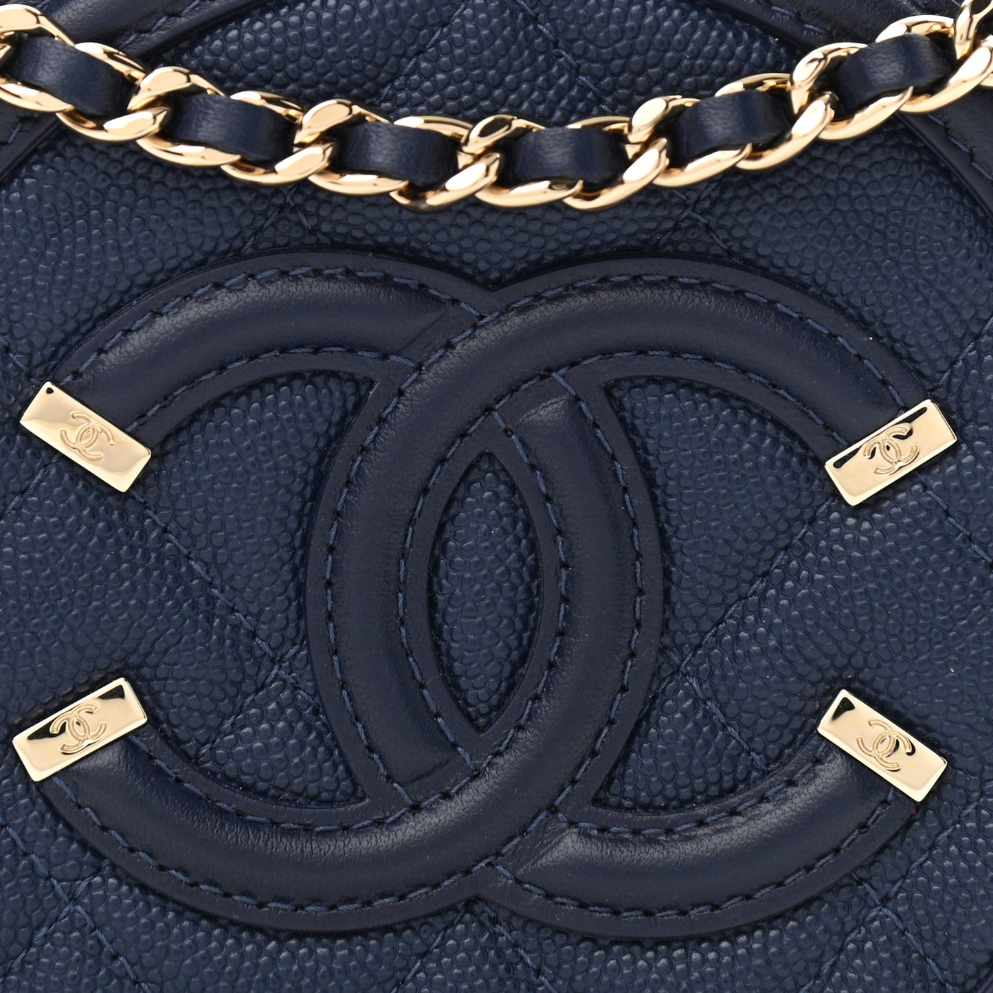 Caviar Quilted Round Filigree Crossbody Navy