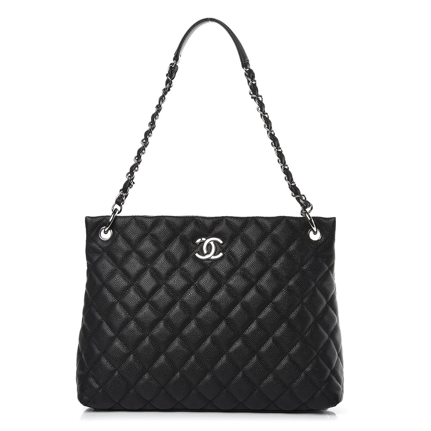 Caviar Quilted CC Shopping Tote Black