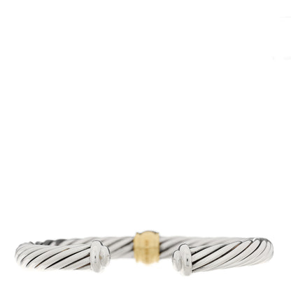 David Yurman Sterling Silver 18K Yellow Gold Diamond 7mm Cable Classics Station Bracelet 2 of 4