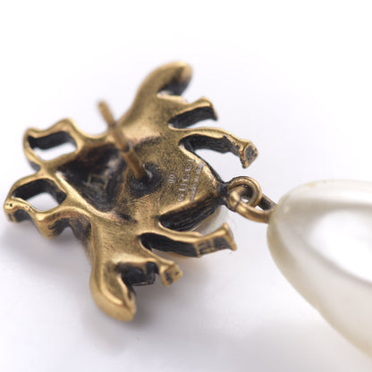 Gucci Crystal Pearl Drop Bee Earrings Gold 4 of 5