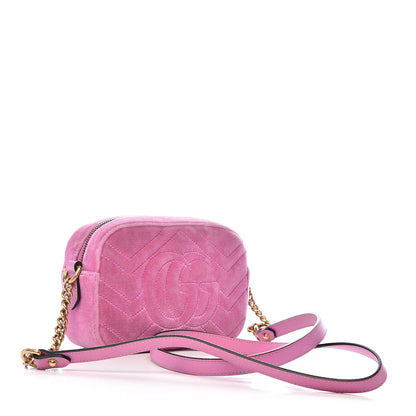 Gucci Velvet Matelasse Marquise Crystals Mini GG Marmont Chain Shoulder Bag Malva 3 of 12