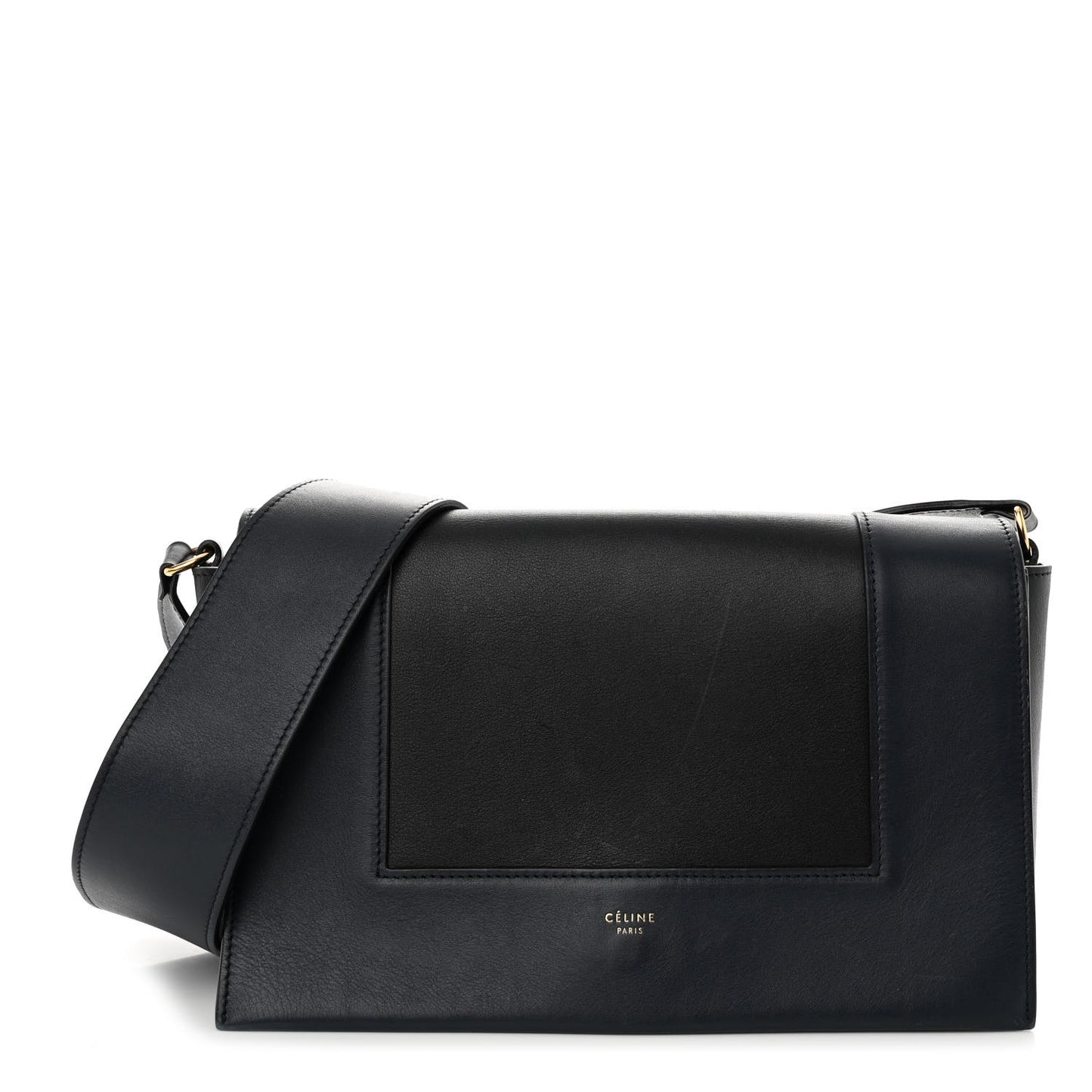 Shiny Smooth Calfskin Medium Frame Shoulder Bag Black Navy