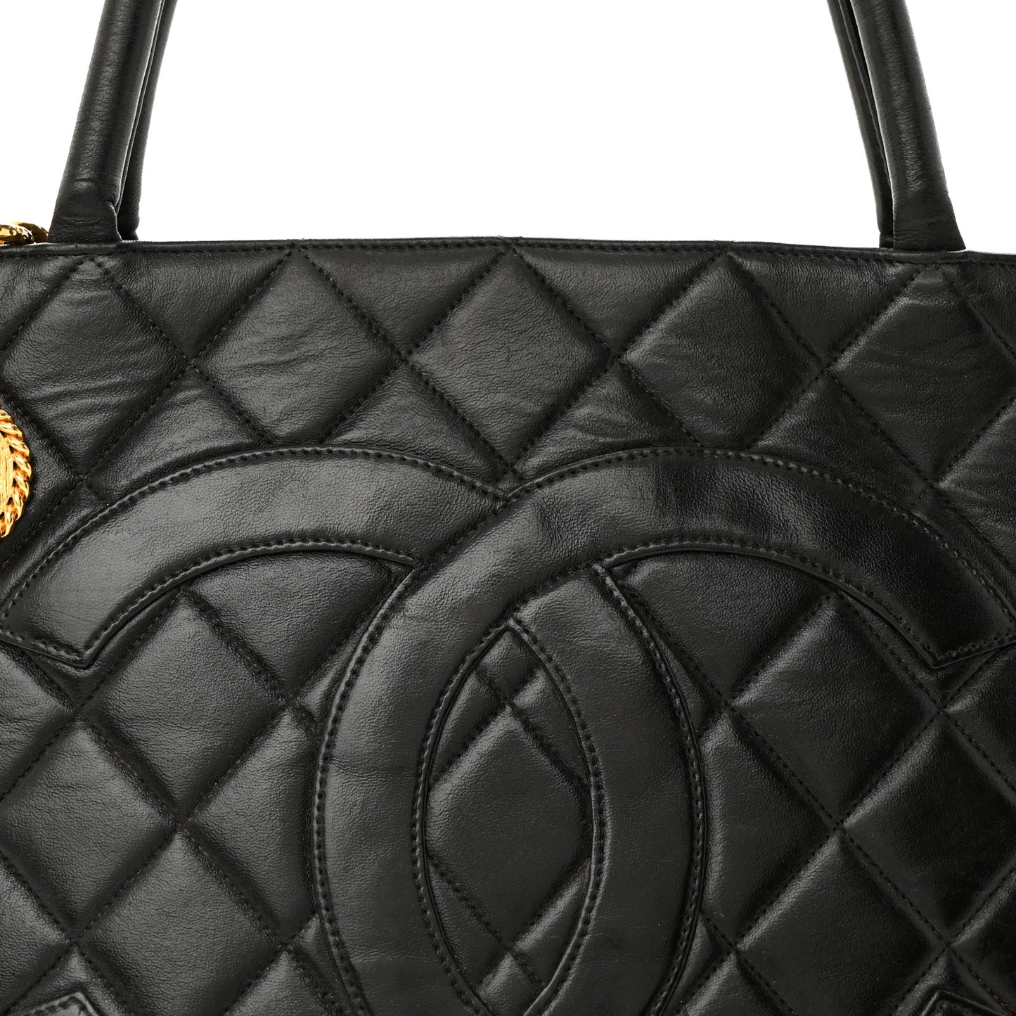 Lambskin Quilted Medallion Tote Black