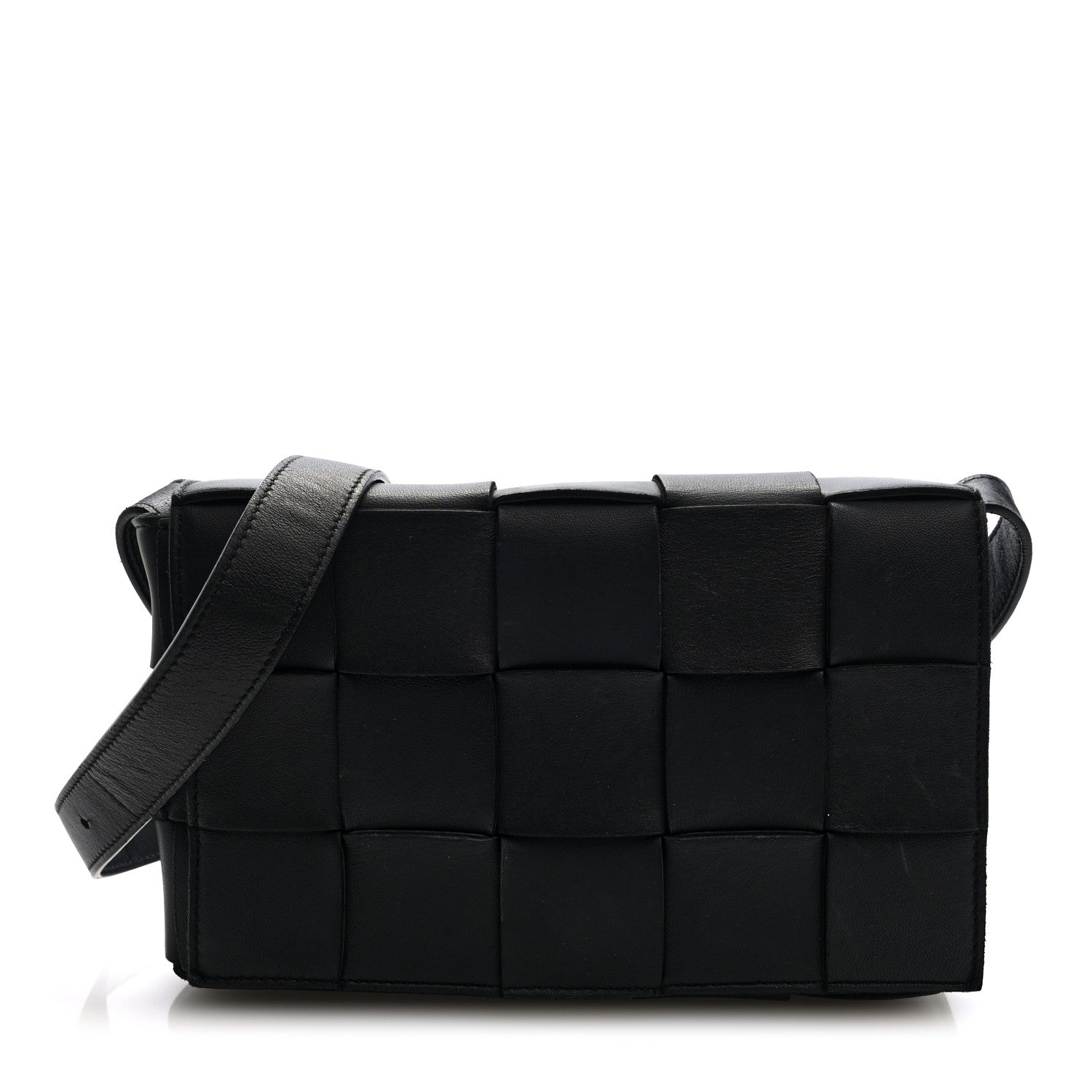 Bottega Veneta Lambskin Maxi Intrecciato Cassette Crossbody Bag Black 1 of 10