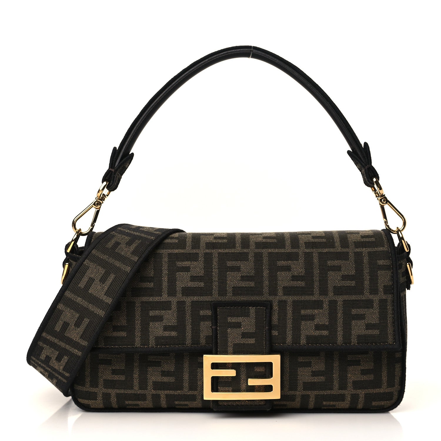 Fendi Fabric Jacquard FF 1974 Medium Baguette Tobacco Moro Black 1 of 10