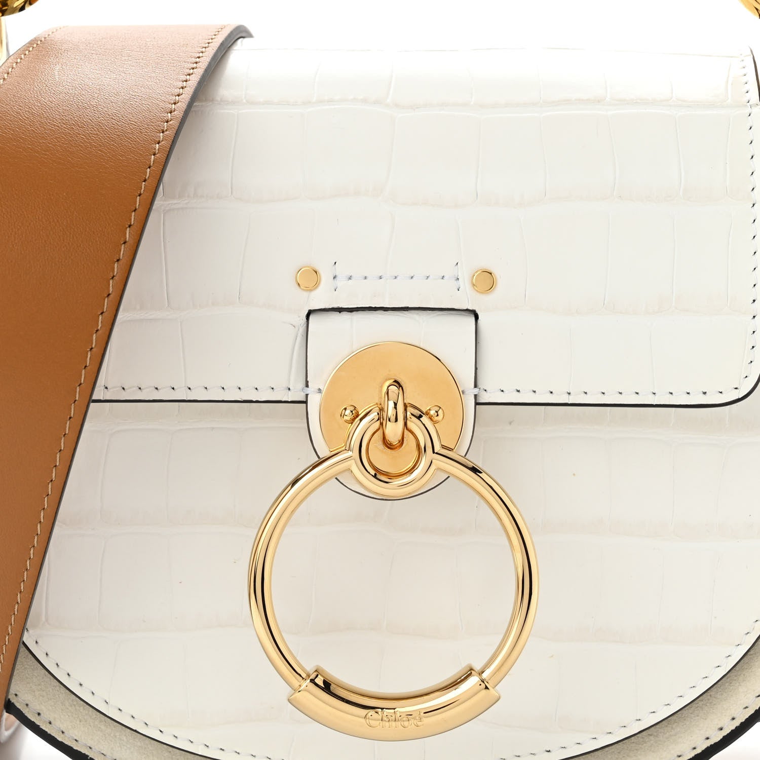 Chloe Calfskin Crocodile Embossed Small Tess Bag Brilliant White 8 of 10