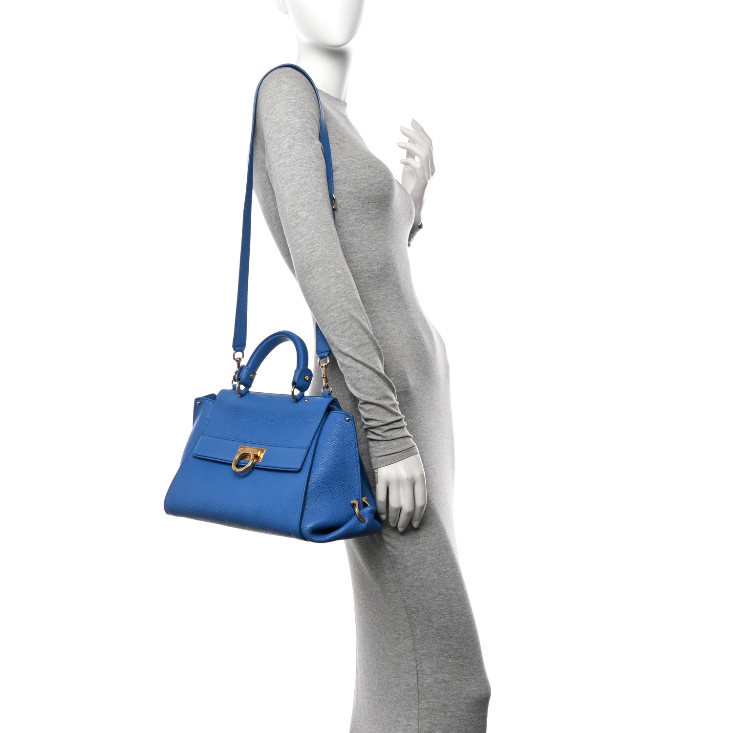 Salvatore Ferragamo Grained Calfskin Sofia Satchel Blue 2 of 14