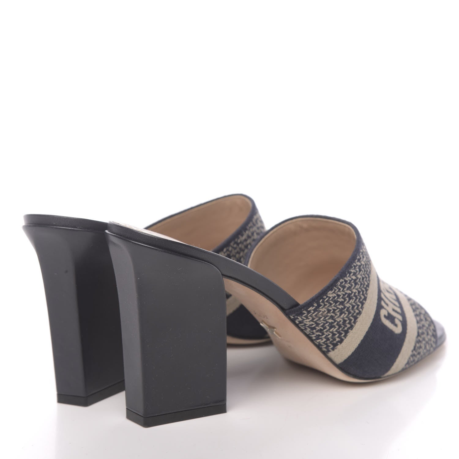 Christian Dior Cotton Embroidered D-Way Heeled Slide Sandal 41 Dark Blue 4 of 9