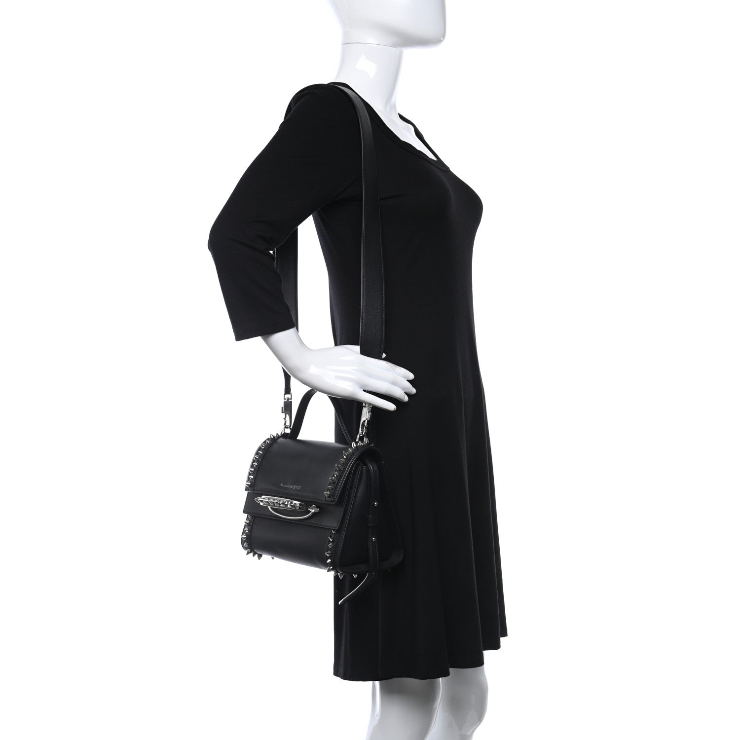 Alexander McQueen Calfskin Studded The Small Story Bag Black 2 of 8