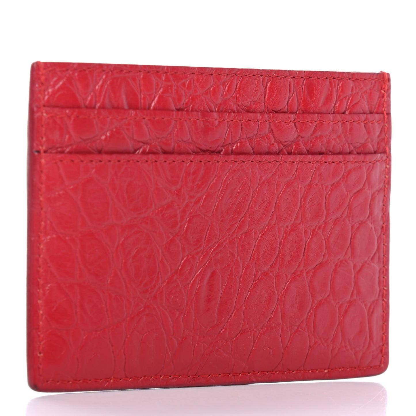 Calfskin Crocodile Embossed Monogram Credit Card Case Red
