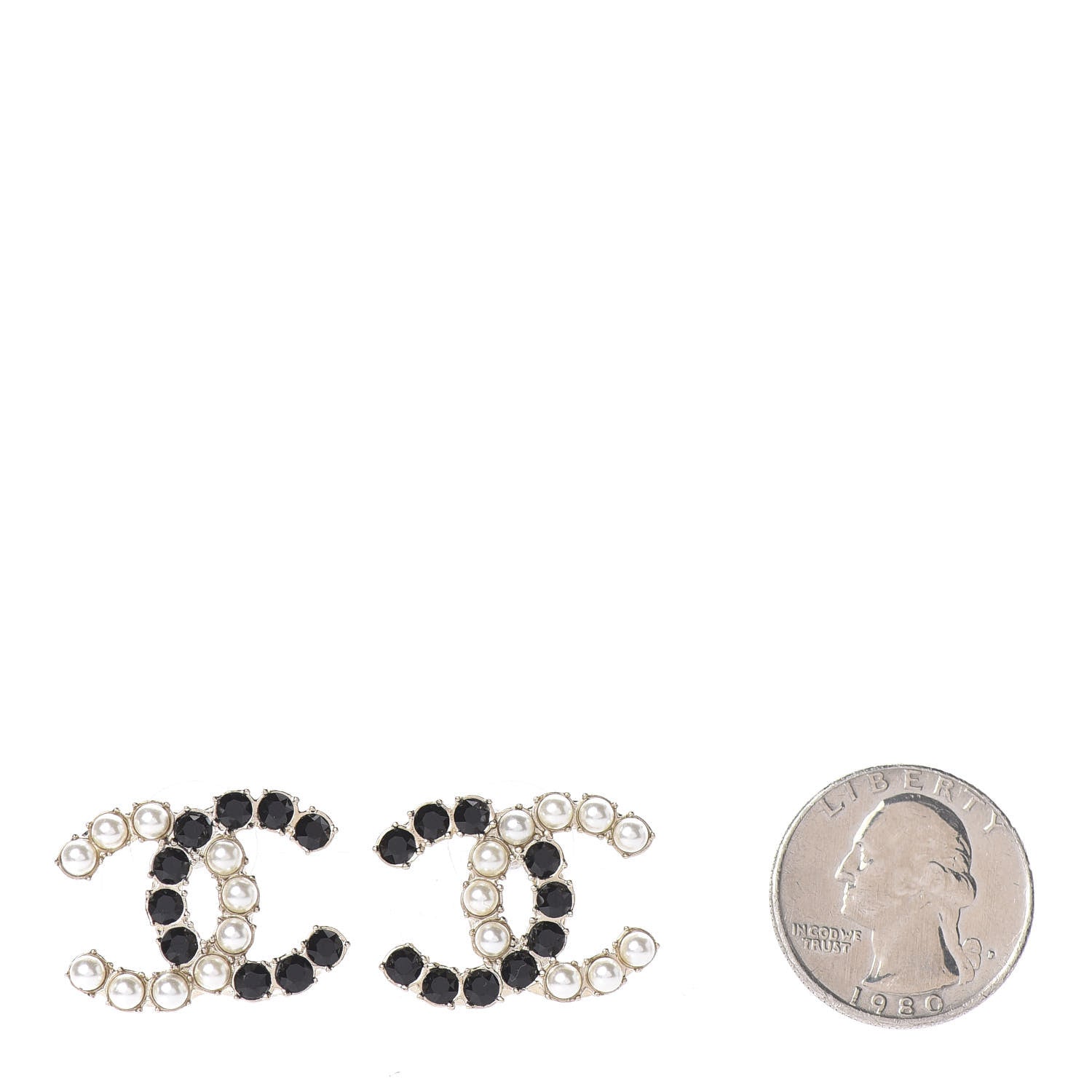 Chanel Resin Pearl CC Dazzling Domino Earrings Gold Black 2 of 4