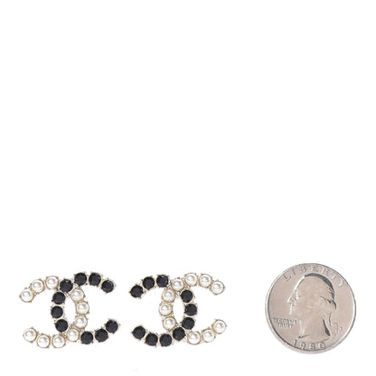 Chanel Resin Pearl CC Dazzling Domino Earrings Gold Black 2 of 4