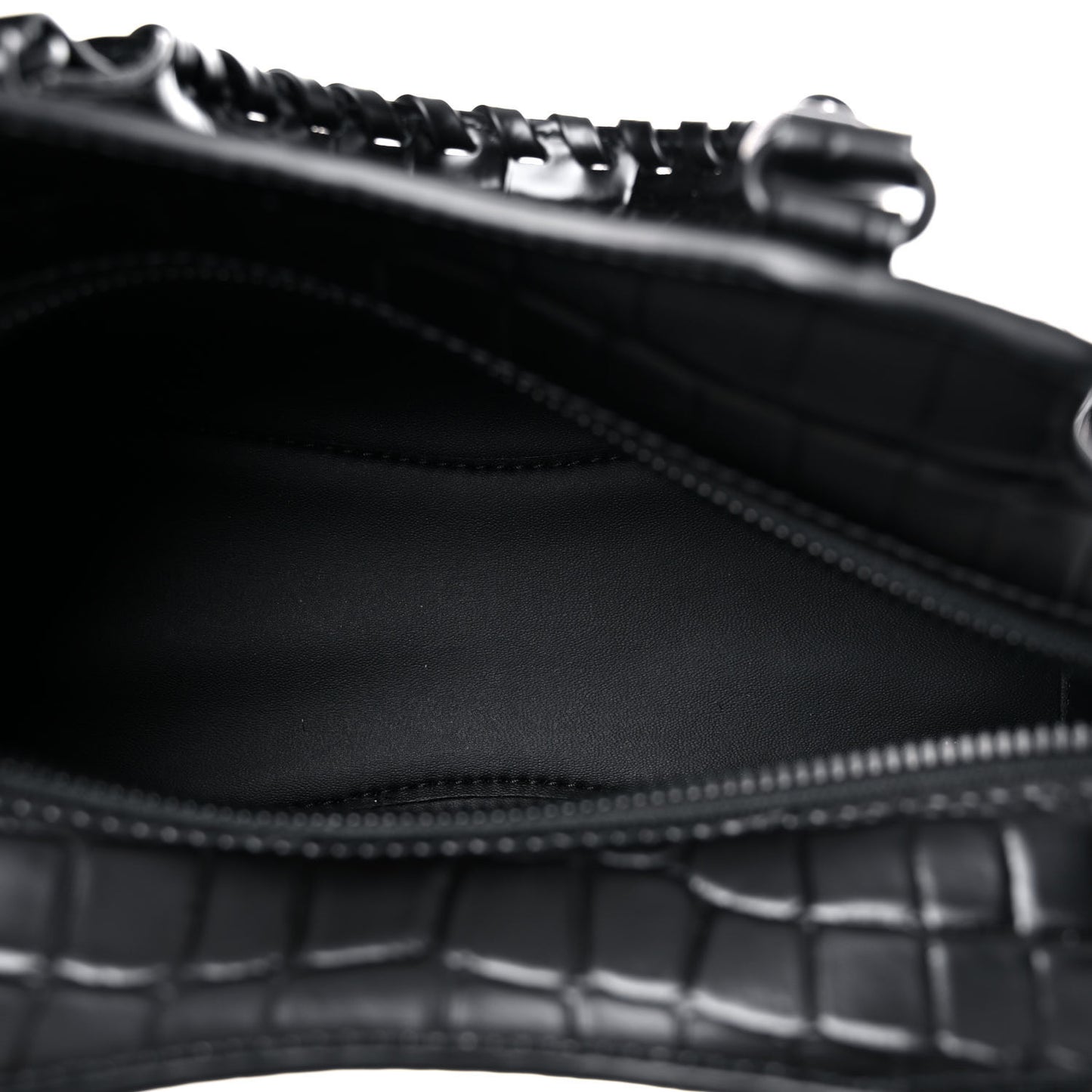Semi Shiny Calfskin Crocodile Embossed Neo Classic Black Hardware Mini City Black