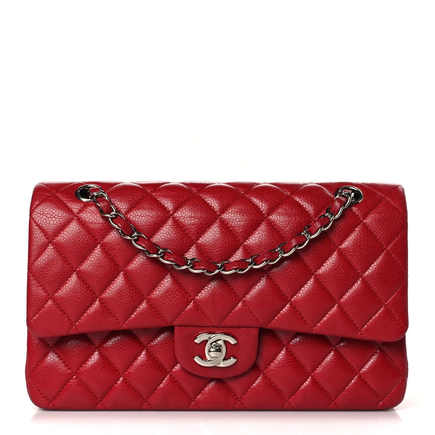 Caviar Quilted Medium Double Flap Red