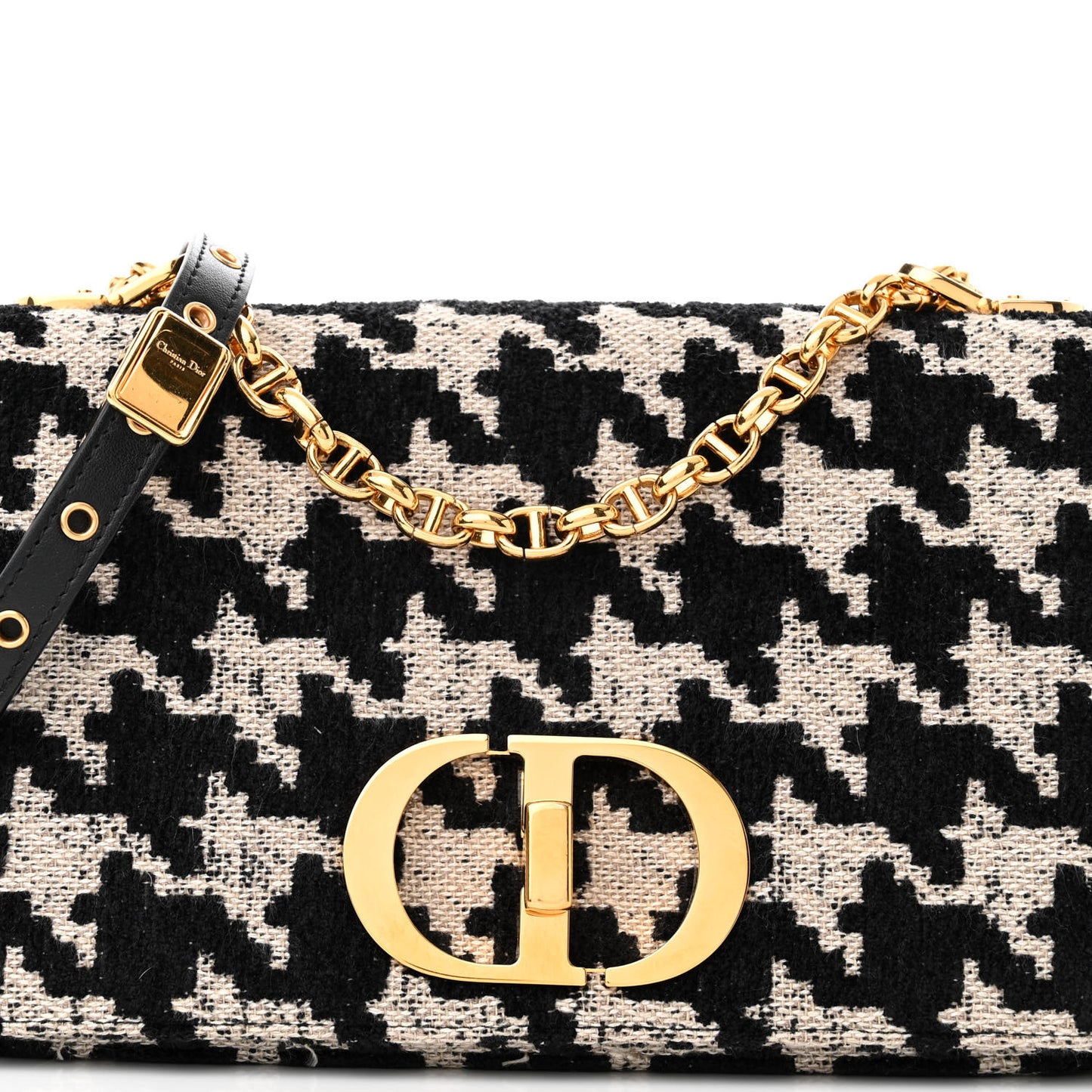Technical Canvas Macro Houndstooth Medium Caro Bag Black White