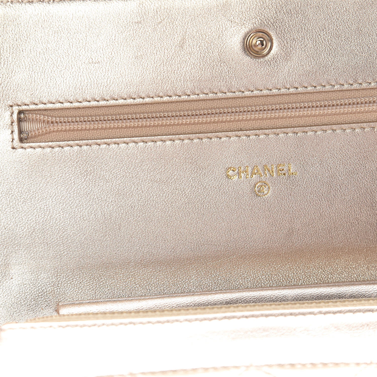 Chanel Lambskin Quilted Wallet On Chain WOC Light Gold 14 of 19