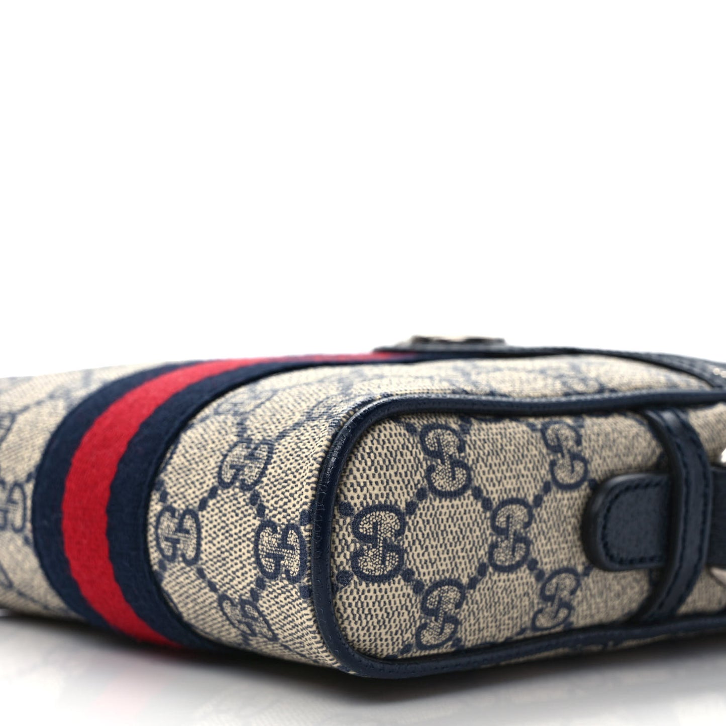 GG Supreme Monogram Textured Calfskin Web Mini Ophidia Messenger Beige Blue