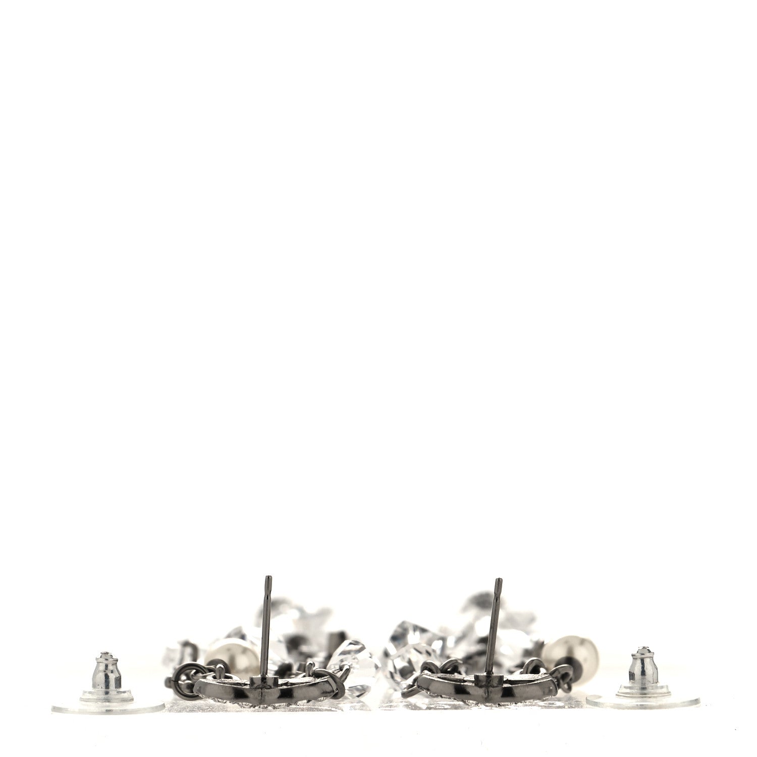 Chanel Glass Pearl Strass Crystal CC Chain Drop Earrings Silver 3 of 4
