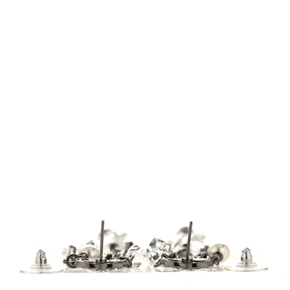 Chanel Glass Pearl Strass Crystal CC Chain Drop Earrings Silver 3 of 4