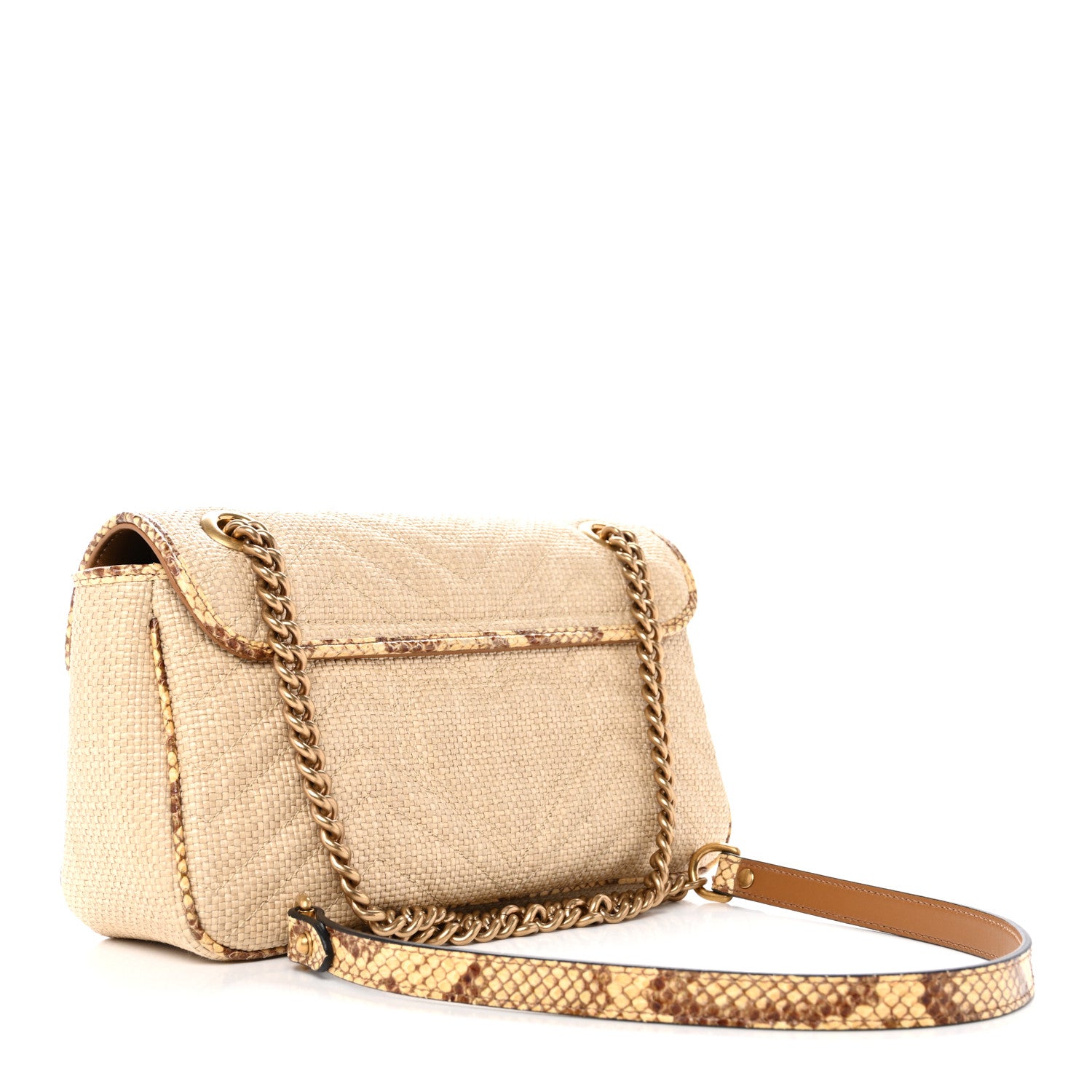 Gucci Raffia Elaphe Matelasse Small GG Marmont Shoulder Bag Natural Cream Brown 3 of 14