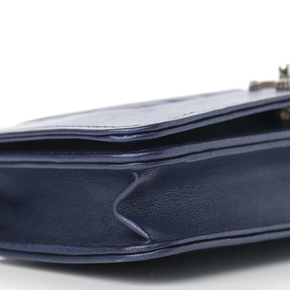 Chanel Metallic Sheepskin Chevron Quilted Vintage Mademoiselle Wallet On Chain WOC Navy 10 of 15