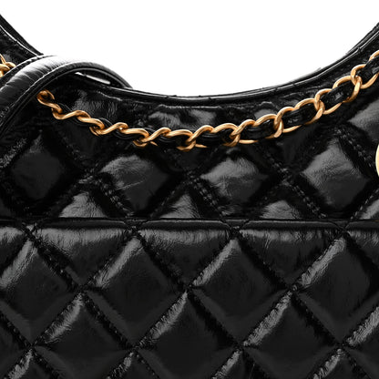 Chanel Shiny Crumpled Calfskin Quilted Wavy CC Hobo Black 8 of 10