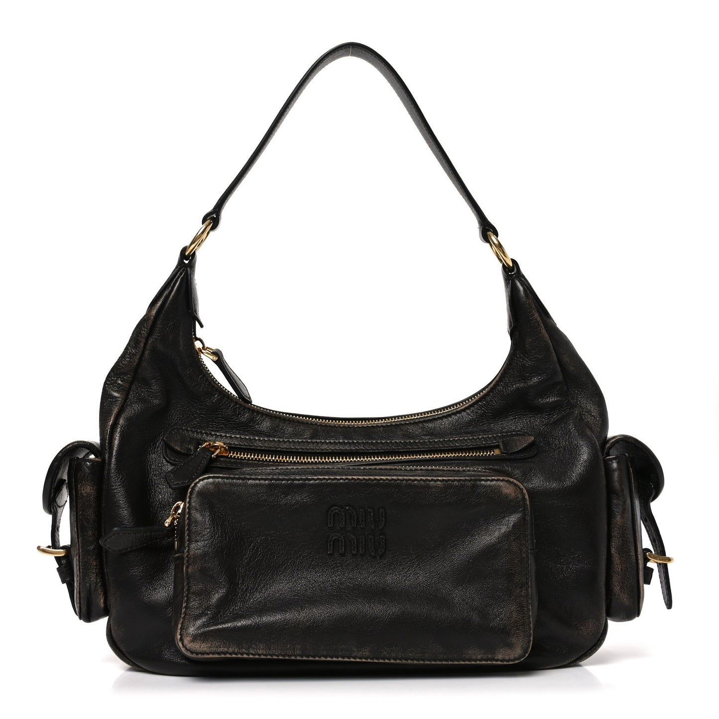 Distressed Nappa Large Multi Pocket Hobo Sand Coffee
