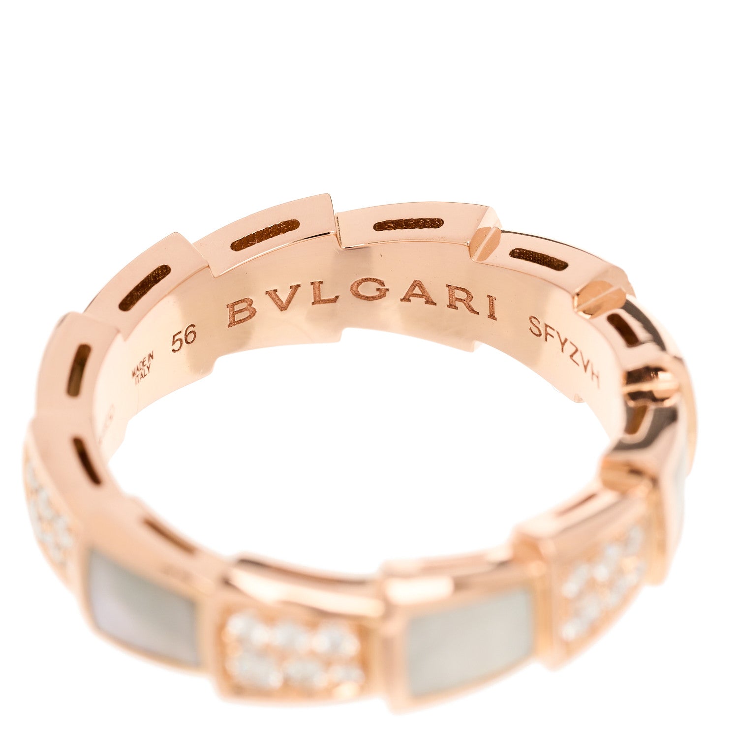 Bulgari 18K Rose Gold Diamond Mother of Pearl 6mm Serpenti Viper Band Ring 56 7.75 4 of 6