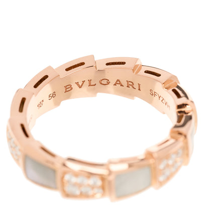 Bulgari 18K Rose Gold Diamond Mother of Pearl 6mm Serpenti Viper Band Ring 56 7.75 4 of 6
