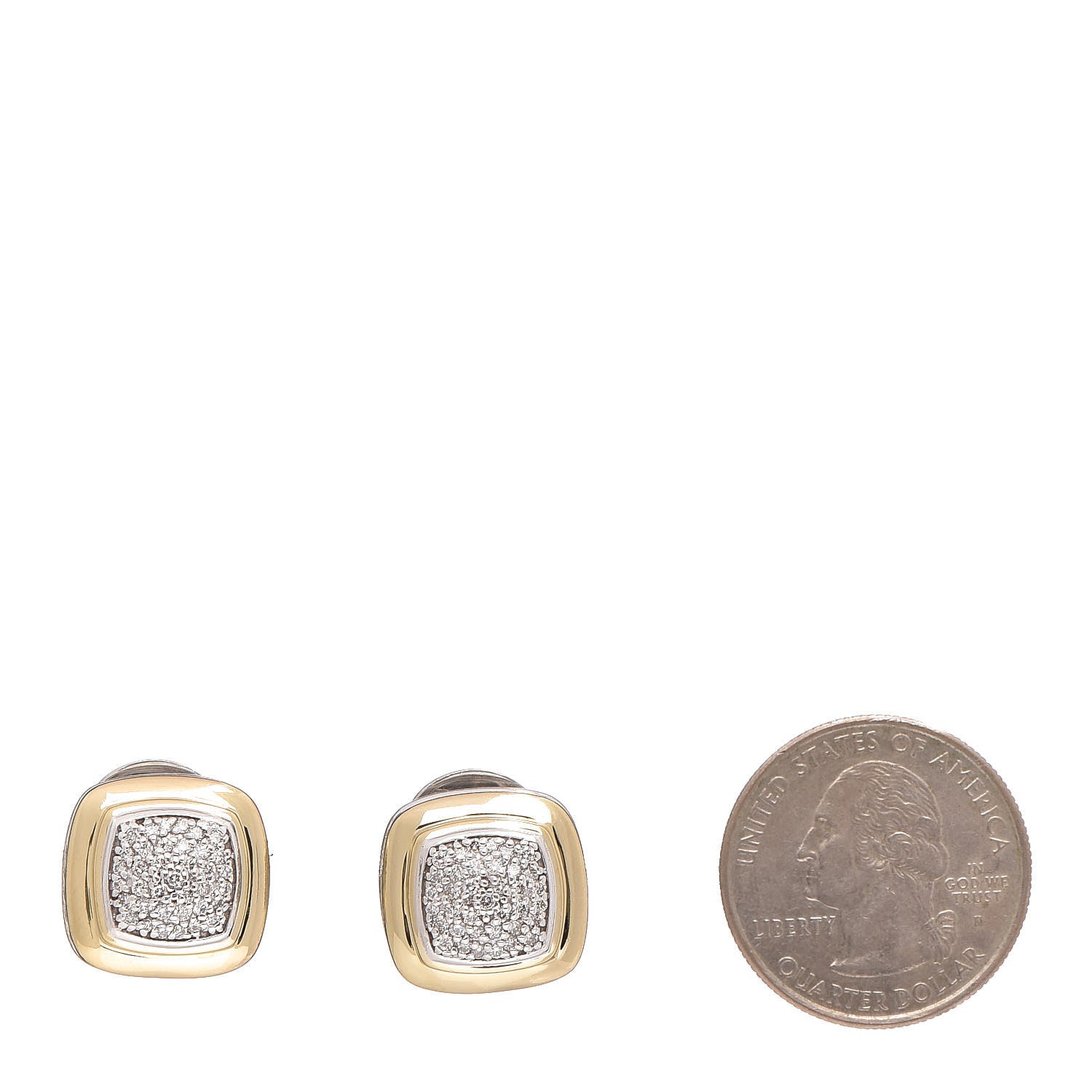 David Yurman Sterling Silver 18K Yellow Gold Diamond 11mm Albion Earrings 2 of 4