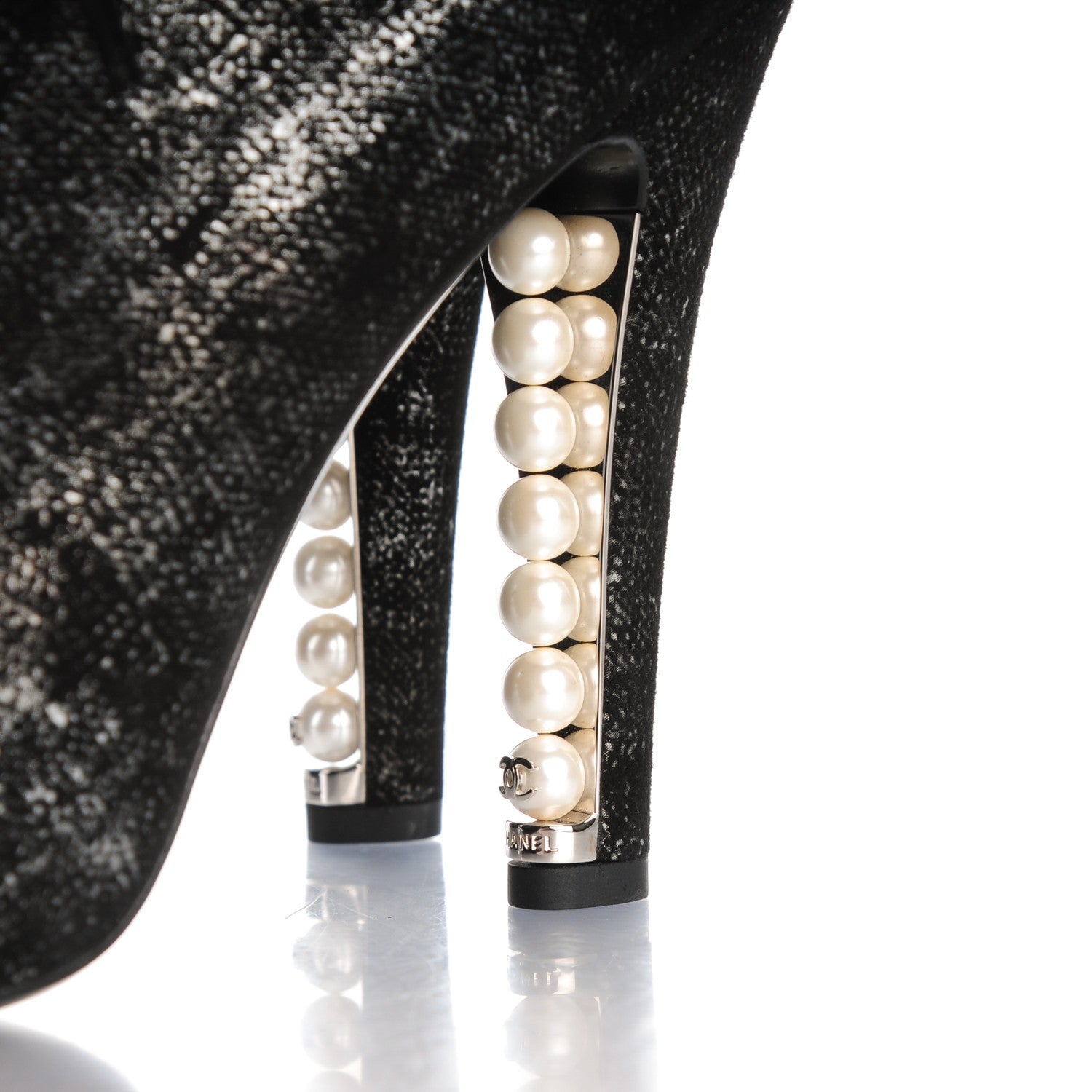 Chanel Iridescent Calfskin Pearl Lace Up Short Boots 39.5 Black 8 of 8