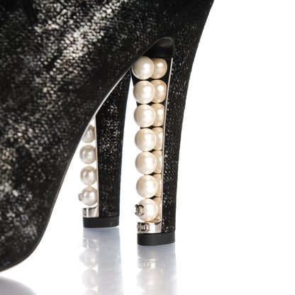 Chanel Iridescent Calfskin Pearl Lace Up Short Boots 39.5 Black 8 of 8