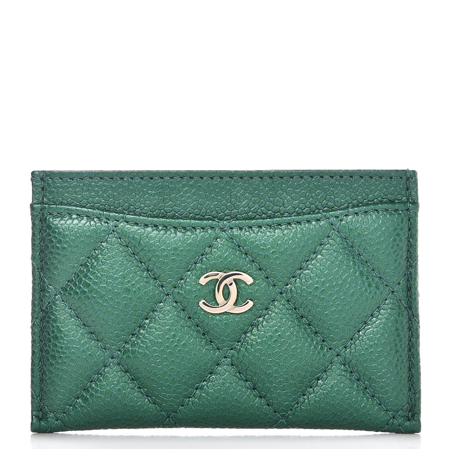 Metallic Caviar Quilted Card Holder Green