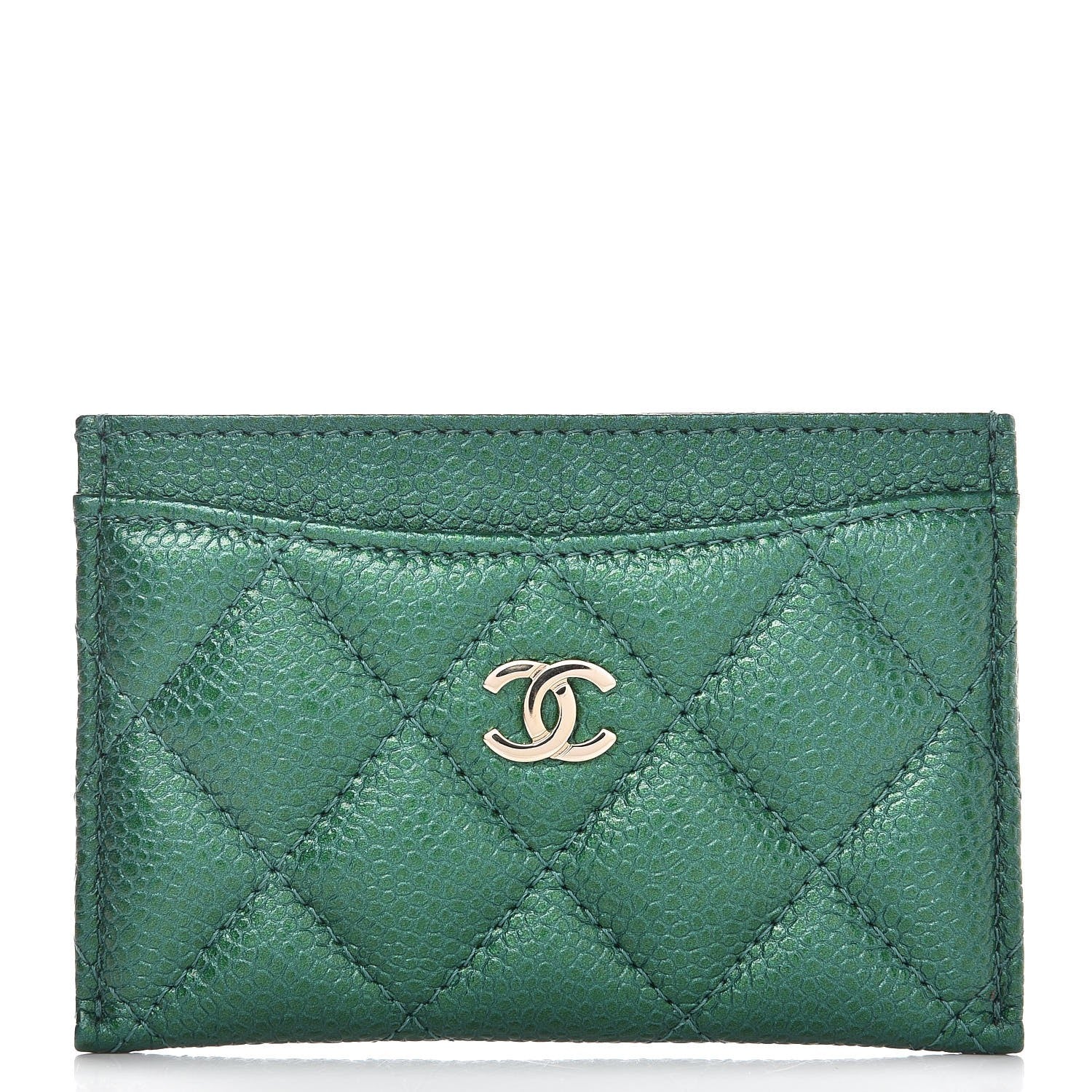 Chanel Metallic Caviar Quilted Card Holder Green 1 of 9