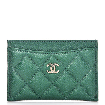 Chanel Metallic Caviar Quilted Card Holder Green 1 of 9