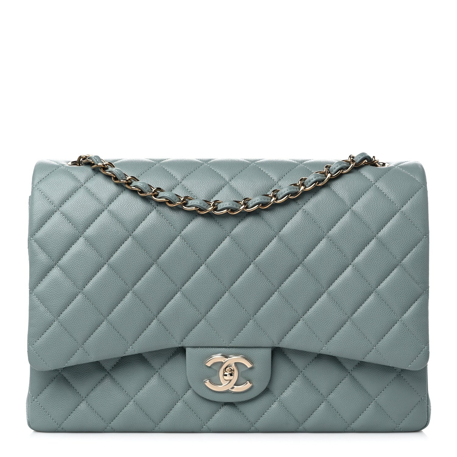 Chanel Caviar Quilted Maxi Double Flap Dark Green 1 of 9