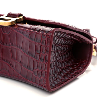Balenciaga Shiny Calfskin Crocodile Embossed Hourglass Top Handle Bag XS Dark Red 10 of 10