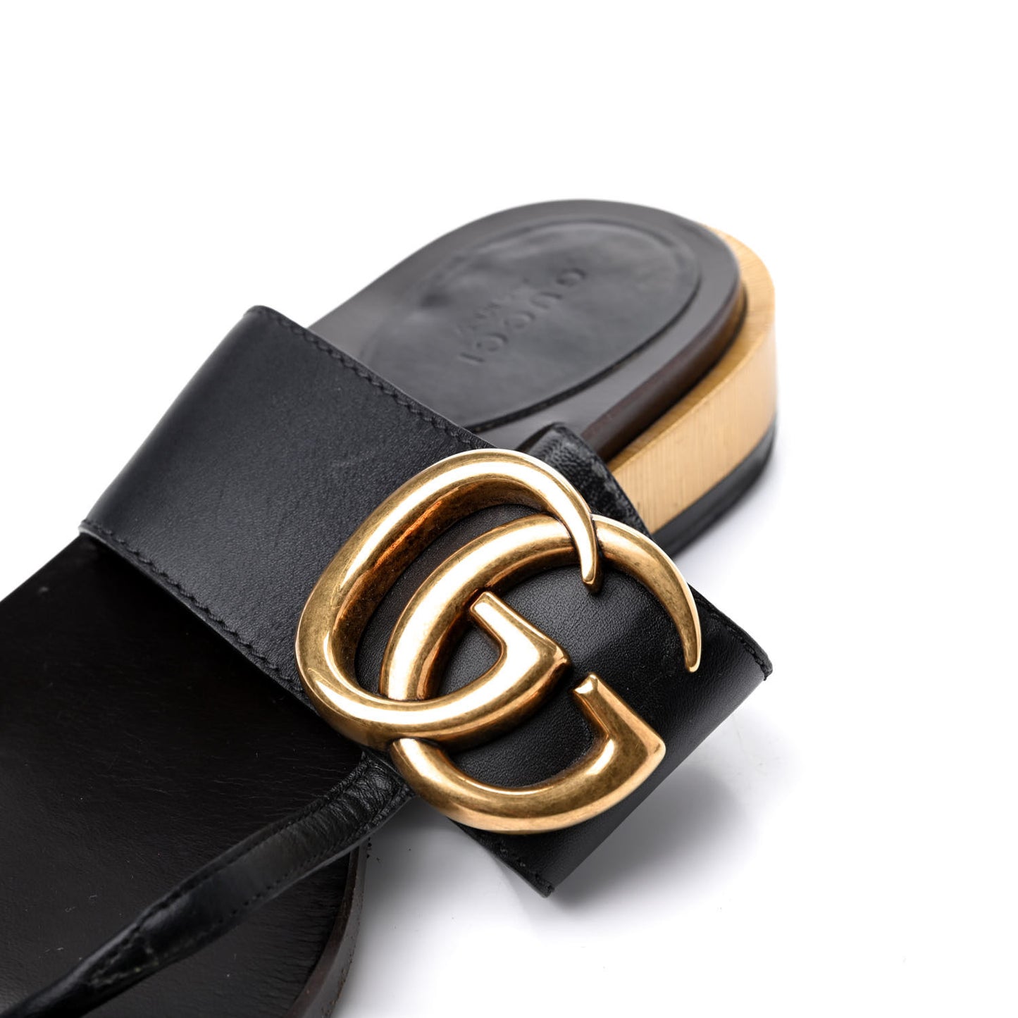 Lifford Calfskin GG Marmont Thong 25mm Sandals 38 Black