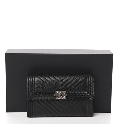 Chanel Caviar Chevron Quilted Medium Boy Flap Wallet Black 8 of 8