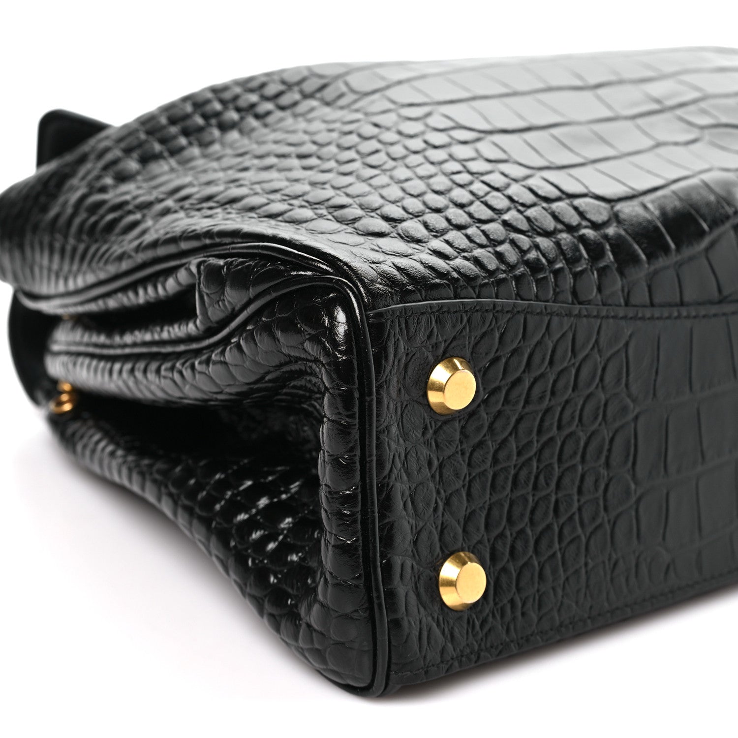 Balenciaga Shiny Calfskin Crocodile Embossed Medium Rodeo Top Handle Handbag Black 7 of 9