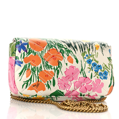 Gucci X KEN SCOTT Calfskin Matelasse Floral Print Super Mini GG Marmont Shoulder Bag Ivory Pink 3 of 8