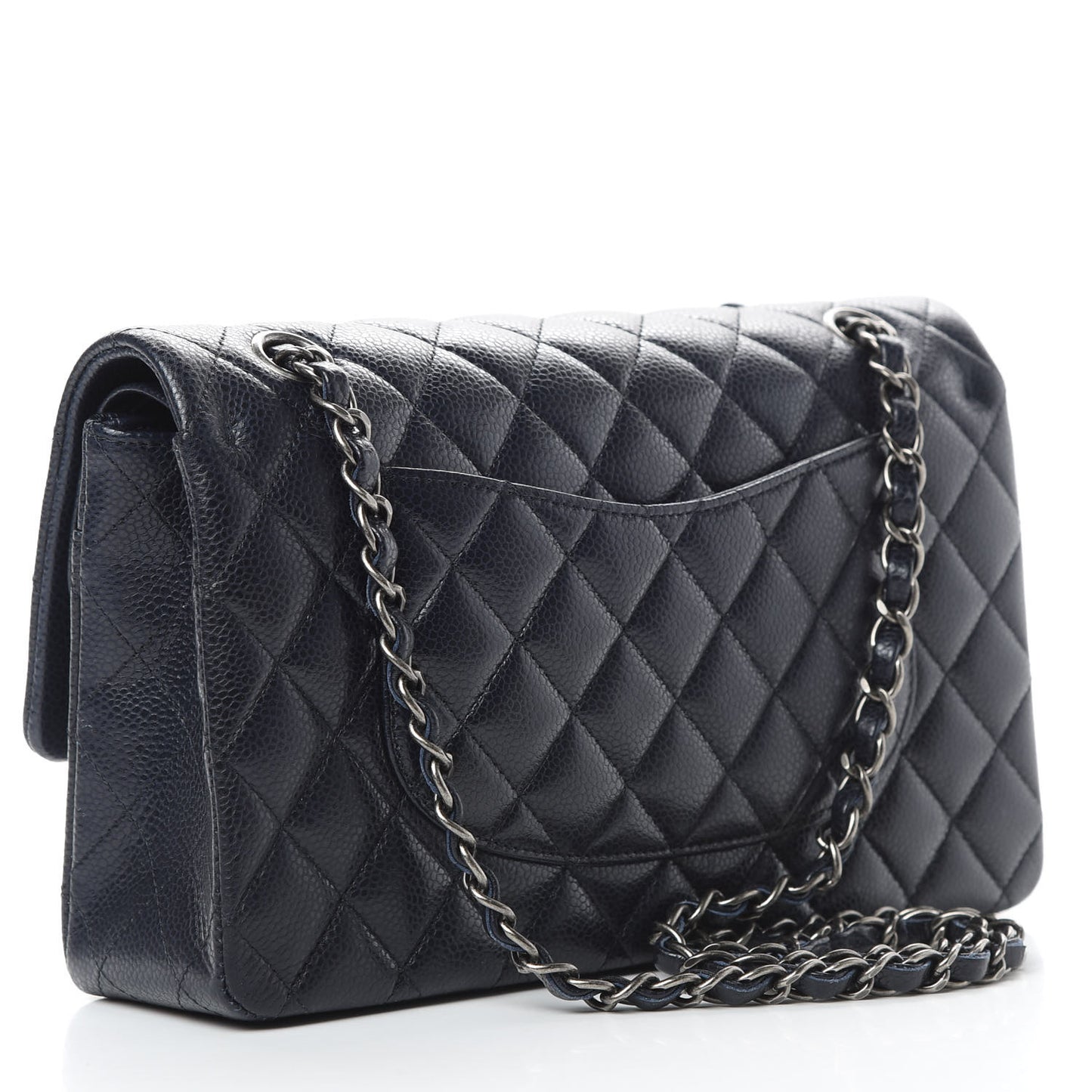 Caviar Quilted Medium Double Flap Navy