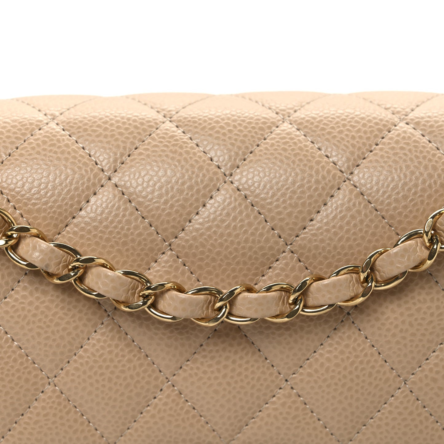 Caviar Quilted Medium Double Flap Beige