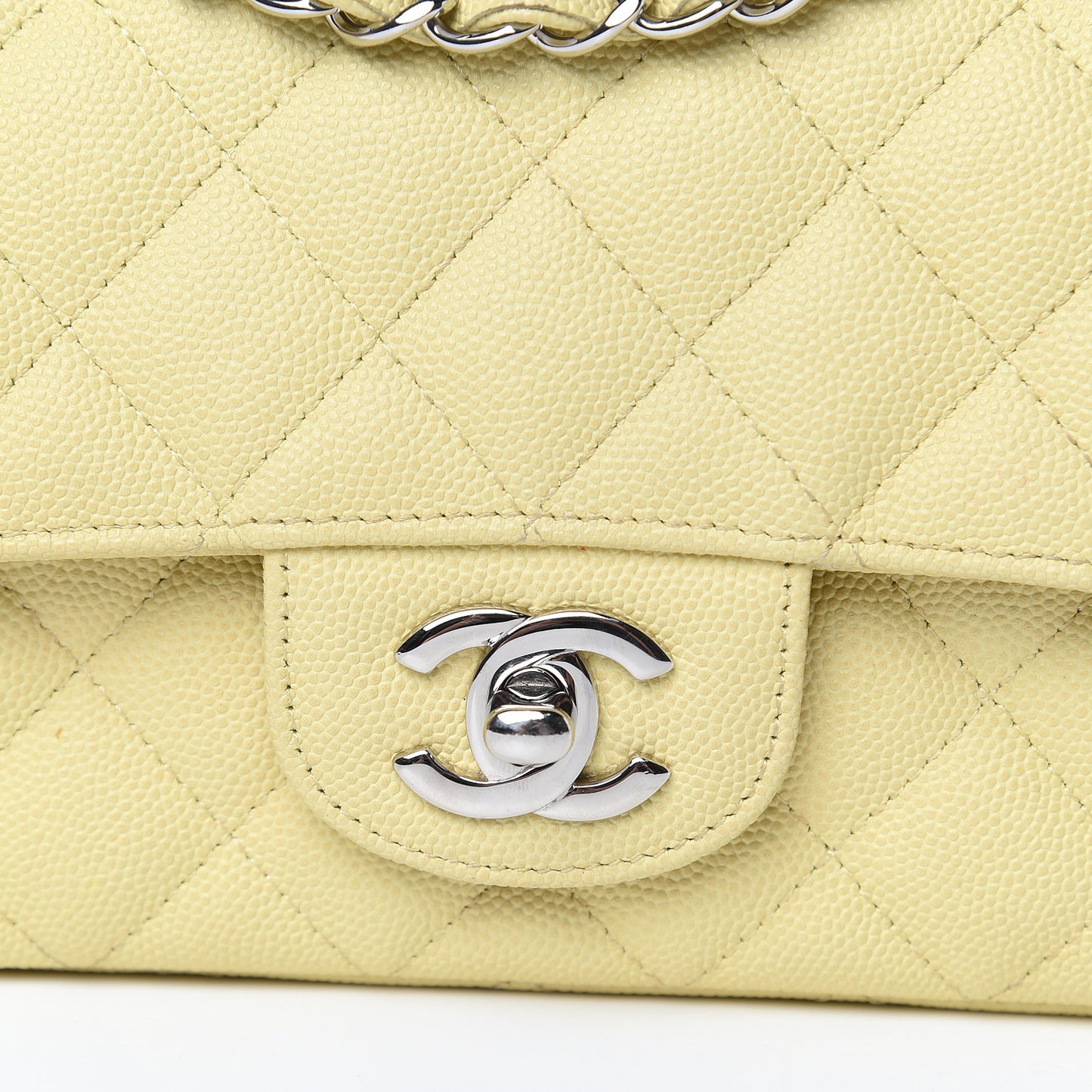 Caviar Quilted Mini Rectangular Flap Light Yellow