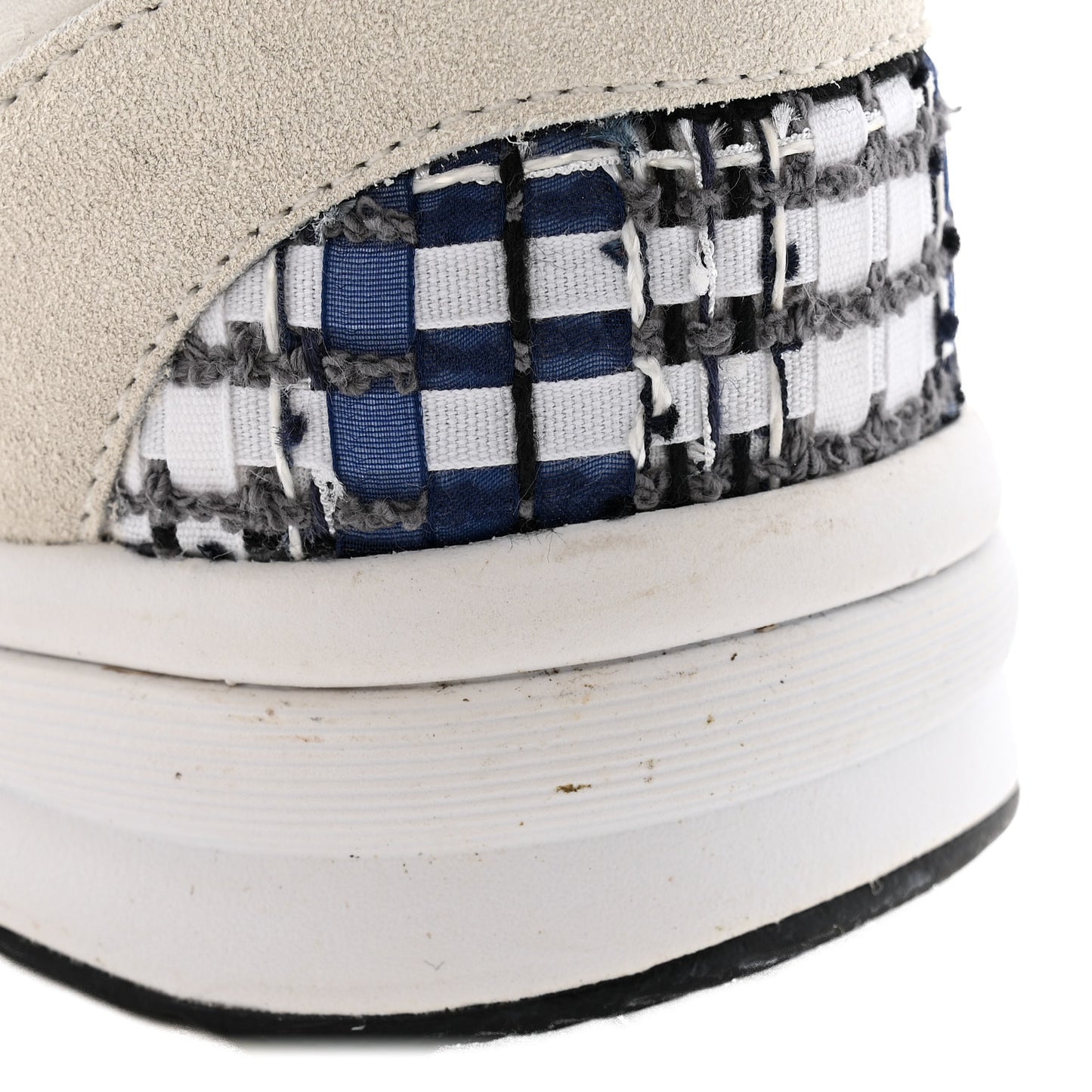Tweed Suede Calfskin Womens CC Sneakers 38 Dark Blue Black Grey White