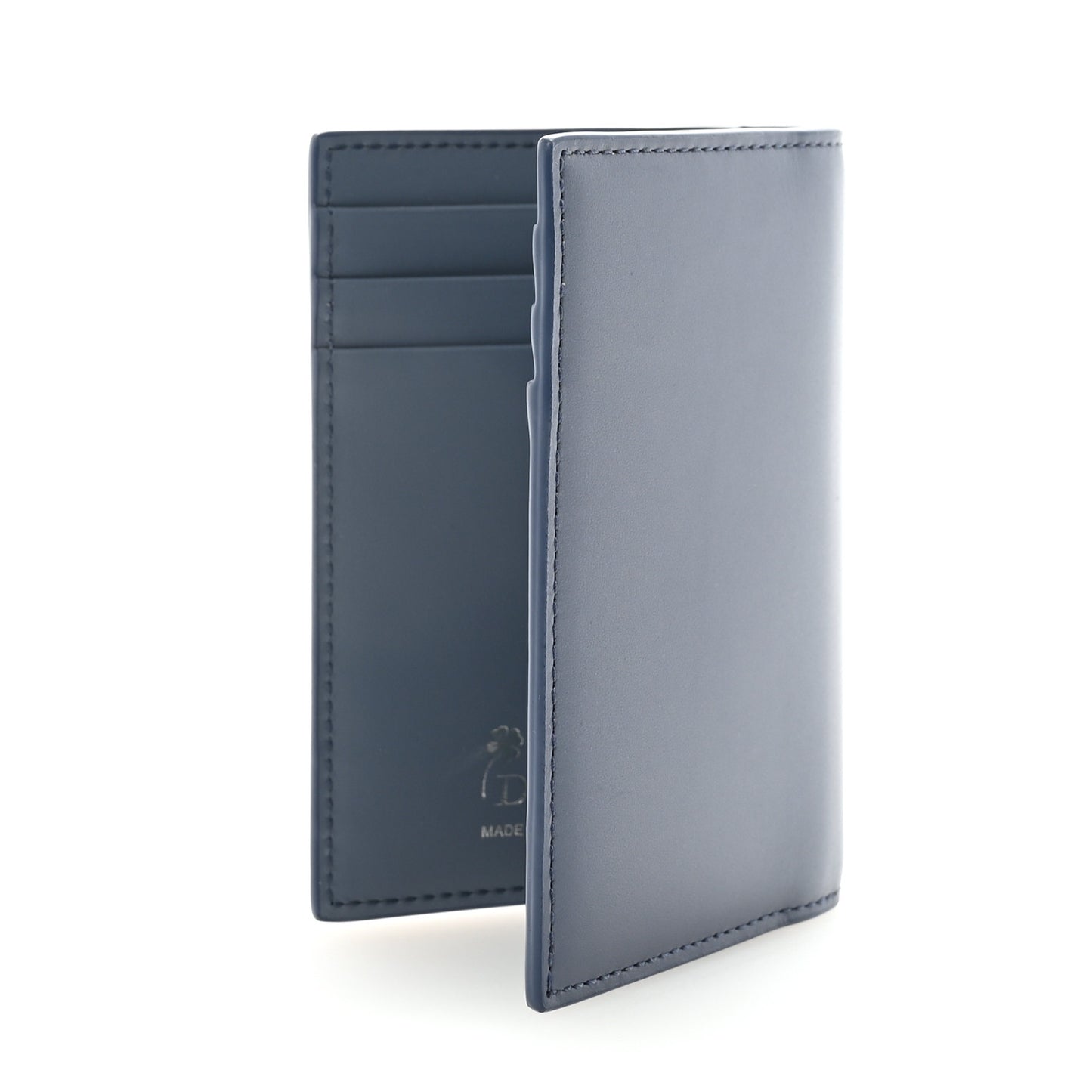 Calfskin Cover Bi-Fold Card Holder Blue White