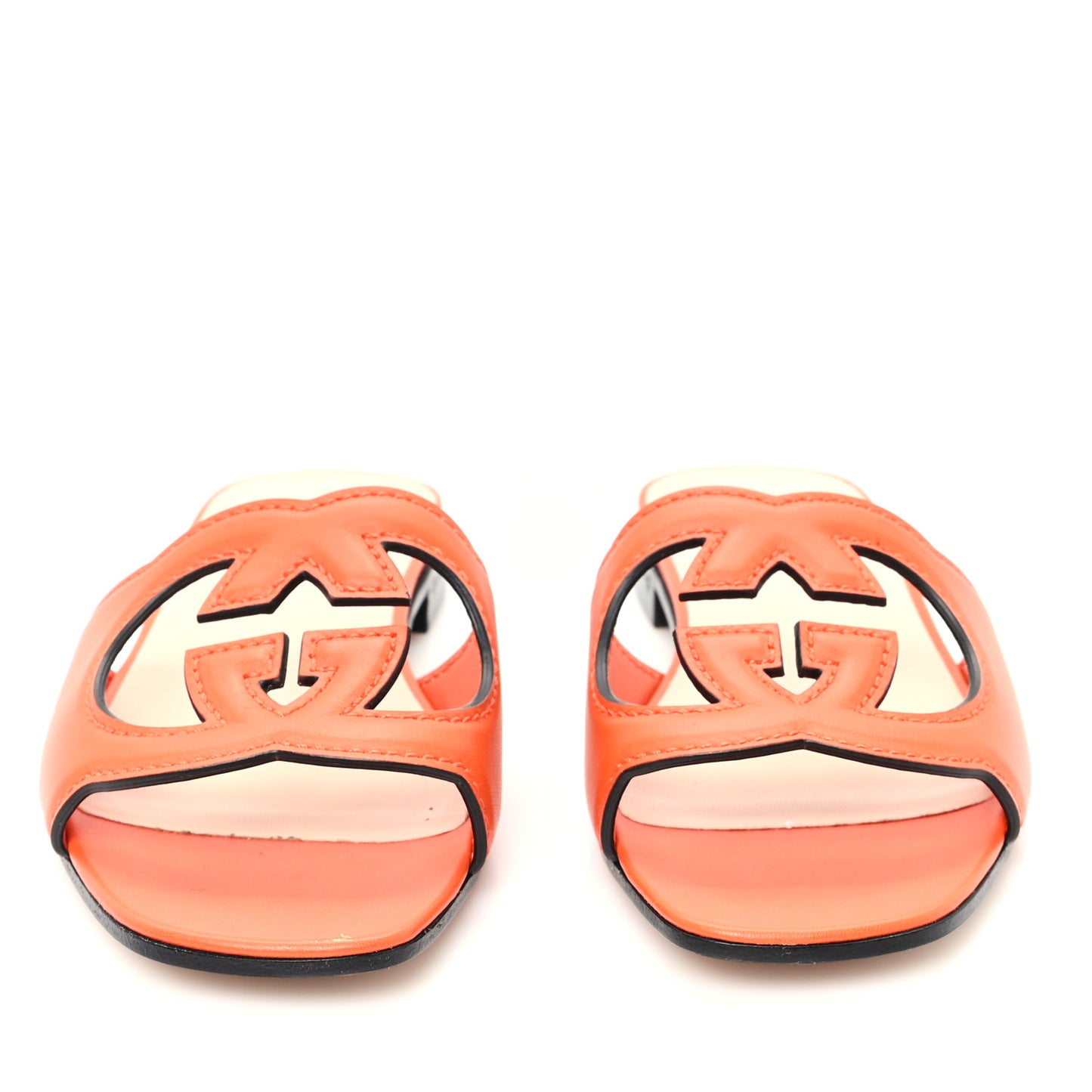 Cosmos Softy Calfskin Interlocking G Cut Out Slide Sandals 37 Deep Orange