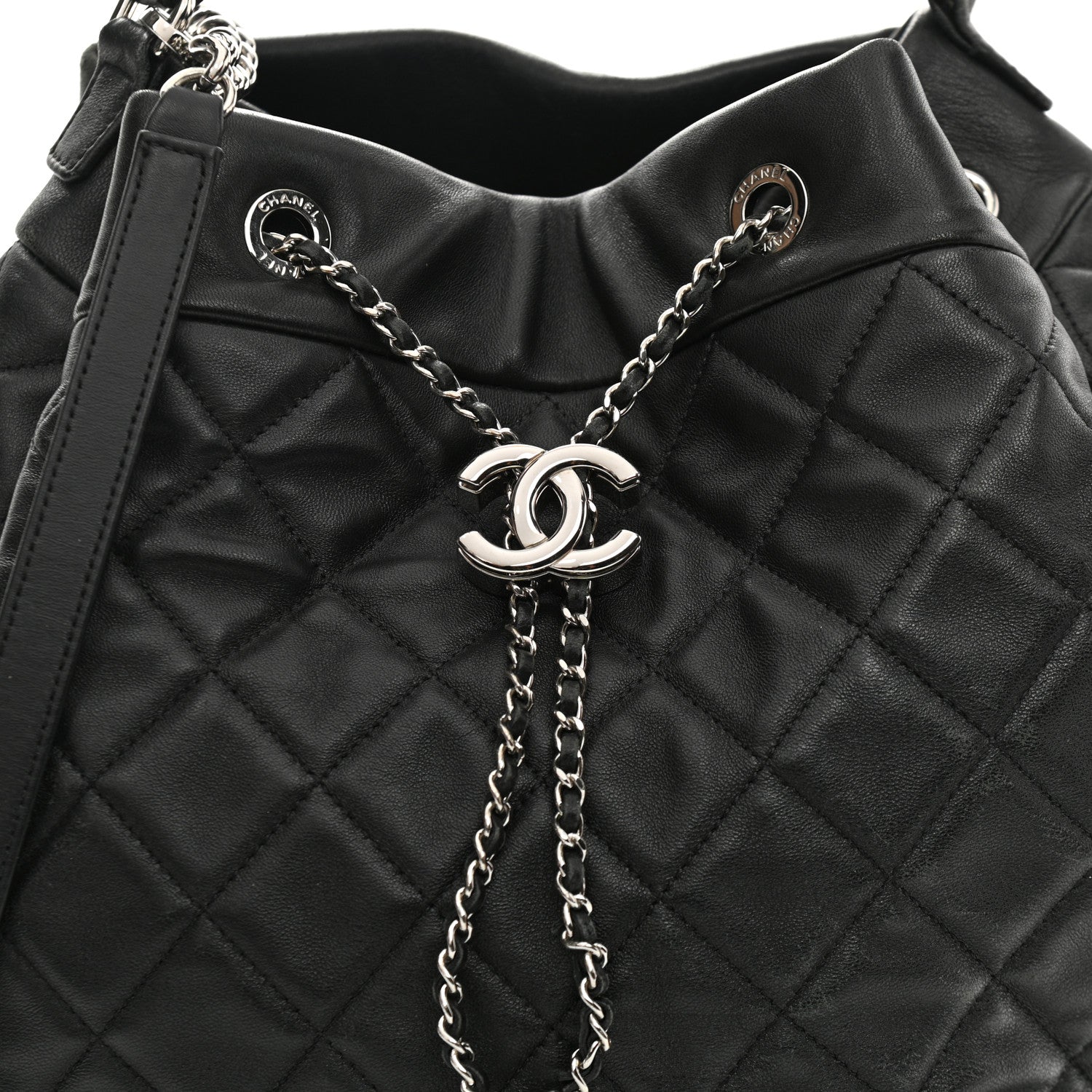 Chanel Lambskin Quilted CC Chain Bucket Bag Black 8 of 16