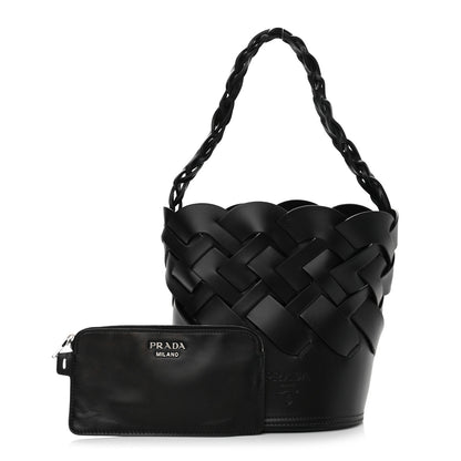 Prada Vitello Intreccio Bucket Bag Black 1 of 11